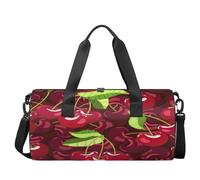 Red Cherry - Borsone sportivo da palestra, da allenamento, leggero, da viaggio, per uomini e donne, motivo frutta, 45 x 22 x 22 cm, Rosso ciliegia, 17.6(L) x 9(W) x 9(H) inch