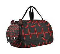 Red Chili Pepper Heartbeat - Borsone per bambini, con scomparto per scarpe, multifunzionale, per la notte, weekender, borsa da viaggio per pratica scolastica, sport, viaggi
