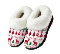 Red Christmas Deer Pattern Boot Slippers Indoor Outdoor House Shoes, Multi, 45/45.5 EU
