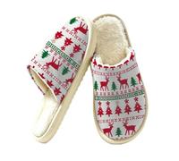 Red Christmas Deer Pattern Pantofole Donna Memory Foam House Shoes, Multi, 38.5/39.5 EU