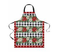 Red Christmas Poinsettia Xmas Botanical Black Plaid Grembiule Impermeabile Grembiuli Multiuso Grembiule Cucina per Pittura Uomo Pulire 70X84cm