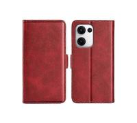 (Red) Compatible For Oppo Reno13 Pro 5G Stand Case Calf Texture Leather Wallet Phone Cover with Card Slots & Kickstand