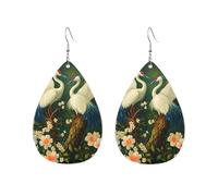 Red Crowned Cranes Lush Flowers Orecchini Pendenti A Goccia In Pelle Leggeri Orecchini Pendenti Moda Ciondolo A Goccia Per Matrimoni Balli Feste