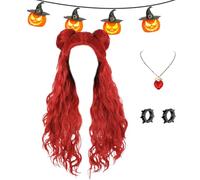 Red Curly Parrucca - Set di per feste spaventose, costume versatile | Stile unico e durevole con design leggero, abbigliamento festivo per serate e carnevale