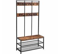 RED DECO Mobile da Ingresso, Appendiabiti con 12 Ganci e panchina per Scarpe, Stile Industriale, Armadio, scaffale, per Ufficio, Camera, Telaio in Acciaio, Marrone Rustico e Nero, Grigio, Unica