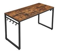 RED DECO Scrivania Tavolo con 8 Ganci 140x60x75 cm per Ufficio Soggiorno Camera Assemblaggio Semplice Metallo Stile Industriale Marrone Rustico Nero, Grigio, Unica
