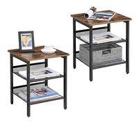 RED DECO Tables D'Appoint Stuart - Set di 2 tavoli da comodino, stile industriale, con mensole Grillagee regolabili per Soggiorno, Camera da letto, Ufficio, Stabile, Marrone Rustico e Nero