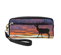 Red Deer Bull Elk Sunset - Trousse da viaggio con due tasche per accessori di bellezza quotidiani, Nero , Taglia unica, Astuccio per trucchi