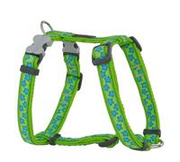 Red Dingo Classic Dog Harness Design, Stars Turquoise on Lime Green, Large 25mm