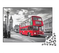 Red Double Decker Bus-London Street Scene Style 1000 Piece Fun Present Red Double Decker Bus London for Adults & Kids Activity for Home Gift 70x50cm/1000pcs