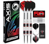 RED DRAGON Darts - Axis Freccette in tungsteno da 28 Grammi, Set di Freccette Professionali in Acciaio con Alette, aste e Portafoglio