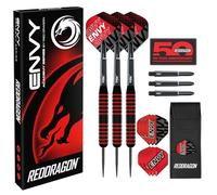 RED DRAGON Darts - Envy Series 24g - Nero e Rosso Ottone Professionale Set di Freccette Punta in Acciaio con Voli, Aste e Custodia