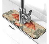 Red Dragon - Tappetino per rubinetto a clessidra, paraspruzzi, per rubinetto della cucina, maniglia per rubinetto, vassoio raccogli gocce per bagno (38,1 x 14 cm)