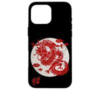 Red Dragon White Rising Sun Chinese Strength Symbol Custodia per iPhone 16 Pro Max