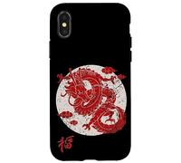 Red Dragon White Rising Sun Chinese Strength Symbol Custodia per iPhone X/XS
