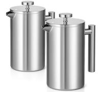 Red Ember Caffettiera in acciaio inox, 1 l, con doppia parete isolante, infrangibile e antiruggine, con filtro a 3 strati per una birra liscia e ricca, casa, campeggio e regali, confezione da 2