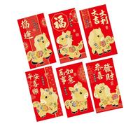 Red Envelopes - 17x9cm Glitter Paper Cartoon Money Pack | 205g Collectible Red Packets | 6 Pieces Chinese New Year Gift | luckyy Cash Holders For Children, Men, Women, Kids, Family, Friends