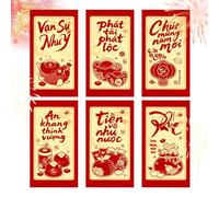 Red Envelopes - Vietnamese 2026 Glitter New Year Decorations | 6pcs Set for Wedding, Birthday, Festival, Holiday, and Party Celebrations | Perfect for Couples, Parents, Family, and Event Gifting