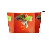 Red Eyes Tree Frogs Chiusura a Cerniera Borsa Trucco Velluto a Coste Organizer Multifunzionale 22x7x17cm per Viaggi Campeggio Vacanze Fitness, Nero , Taglia unica