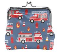 Red Fire Trucks Blue Cute Coin Purse Pouch Leather Buckle Kiss Lock Card Change Purse Wallet, Rosso Camion dei pompieri Blu, OneSize