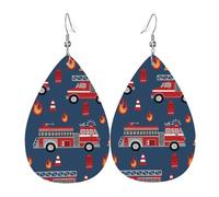 Red Fire Trucks Orecchini Da Donna Penzolare Orecchini In Pelle Moda Orecchino In Pelle Per Tutti I Giorni Feste Decorazioni