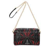 Red Fires - Borsa a tracolla nera da donna, in pelle vegana, casual, con cerniera