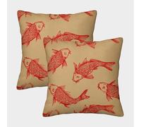 Red Fish Pattern-Japanese Art Style Federe Cuscini Per Divano Decorativa Available All Seasons Fodere Cuscino Confezione Da 2 Cerniera Invisibile Letto Casa Camera 40x40cm