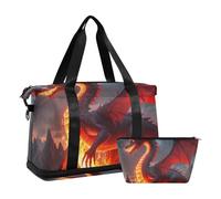 Red Flame Dragon - Borsone da viaggio grande per la notte, con borsa da toilette per viaggi di lavoro, pieghevole, Drago rosso fiamma, 1 size
