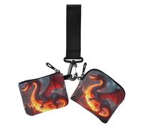 Red Flame Dragon - Portamonete da donna con porta carte di credito, sottile e piatto, con cerniera, con portachiavi, per uso quotidiano, 2 pezzi, Drago rosso fiamma, 1 size, Casual