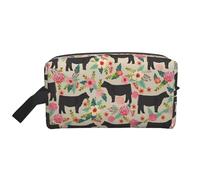 Red Flower Show Steer Mucche Bestiame Stampa Viaggio Cosmetici Grande Capacità Zip Storage Bag Per Articoli Da toeletta Essenziali Quotidiani, bianco, Taglia unica