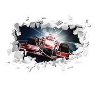 Red Formula 1 Car White Brick 3D Hole In The Wall Sticker