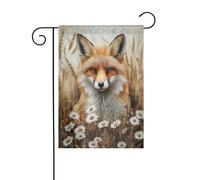 Red Fox - Bandiera da giardino con margherite selvatiche e grano, 30 x 45 cm, verticale su entrambi i lati, decorazione per casa colonica