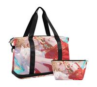 Red Fox - Borsa da viaggio per ragazze anime bianca con tasca bagnata e tracolla regolabile, per yoga, pieghevole, per uomini e donne