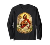Red Fox He Is Risen Easter Resurrection Croce sconfitta Maglia a Manica