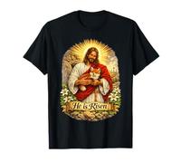 Red Fox He Is Risen Easter Resurrection Croce sconfitta Maglietta