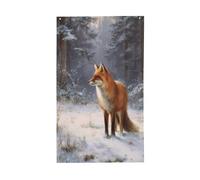 Red Fox In A Quiet Snowy Forest Yard House Bandiere, 0,9 x 1,5 m Stagione Auguri Banner con occhielli Indoor Outdoor Party Home Decorazioni