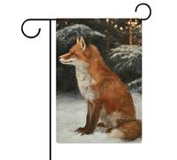Red Fox Sitting in the Snow - Bandiera da giardino con volpe rossa su entrambi i lati, 30,5 x 45,7 cm