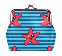 Red Funny Sea Starfish Blue Striped Coin Purse Kiss Lock Change Purse Vintage Trinkets Pouch