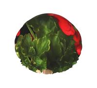 Red Geraniums1 Cuffia da doccia da donna riutilizzabile a doppio strato cuffia da bagno cuffia per capelli impermeabile fascia elastica da donna spa salone doccia cappelli per capelli