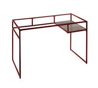 Red Glass Rectangular Writing Desk with Open Compartment Glass Top And Metal Sled Base Teen Desk Study Desk with Storage