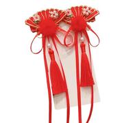 Red Hairy Bows With Tassels, Chinese Hair Accessories, Chinese New Year Hair Clips, Decorative Hair Clips For Celebrations, Birthdays, Festive Occasions, And New Year For Decorations
