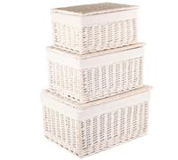 Red Hamper Set di 3 cestini in Vimini Foderati in Cotone al Vapore, Colore Bianco, (lungh. x largh. x Alt.); Piccolo 370 x 250 x 190 mm; Medio 420 x 300 x 230 mm; Grande 470 x 350 x 270 mm