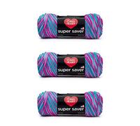 Red Heart, Confezione da 3 matasse di filato acrilico Super Saver, da 198 g, 4 medio (pettinato), 215,8 metri, per maglia/uncinetto, stampa rosa, fucsia, verde petrolio (Bonbon)