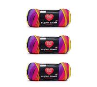 Red Heart, Confezione da 3 matasse di filato Super Saver, a righe in colori vivaci