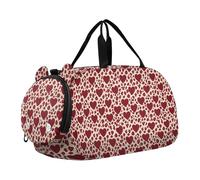 Red Heart Leopard Print Xmas Duffel Borse da palestra con scomparto per scarpe leggero per bambini borsa da notte per la pratica scolastica, sport, viaggi bolso de viaje para hombre