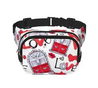 Red Heart Lips and Love Print Square Double Layer Funzionalità Marsupio Unisex Crossbody Pack Travel Workout, Nero, Taglia Unica, Nero, One Size