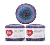 Red Heart Roll with It - Filato di ametista scintillante, confezione da 3 pezzi da 150 g, misto acrilico, 4 medi (pettinati), 500 m, per maglia/uncinetto