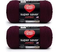 Red Heart Super Saver Jumbo Claret Yarn - 2 confezioni da 396 g/14 oz - acrilico - 4 medio (pettinato) - 700 metri - per maglia/uncinetto