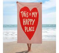 Red Heart This is my Happy Place, telo mare in microfibra senza sabbia, asciugamano da doccia grande, multiuso, assorbente, per bagno e piscina, 130 x 80 cm