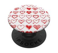 Red Hearts Love Doodle Pattern Cupid Arrow Valentine PopSockets PopGrip Adesivo